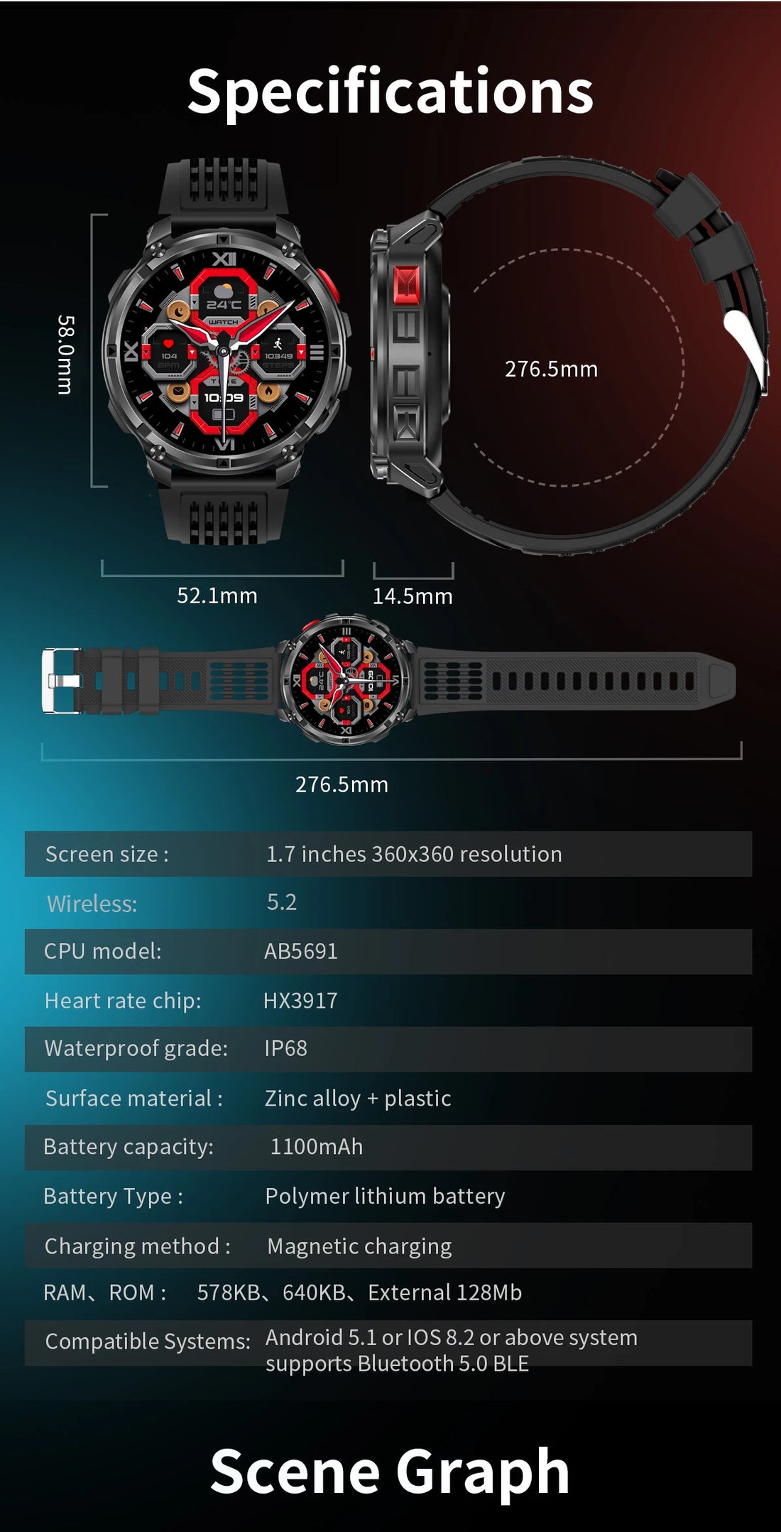 LIGE Outdoor Sports Smart Watch Men HD Screen 1100mAh Large Battery