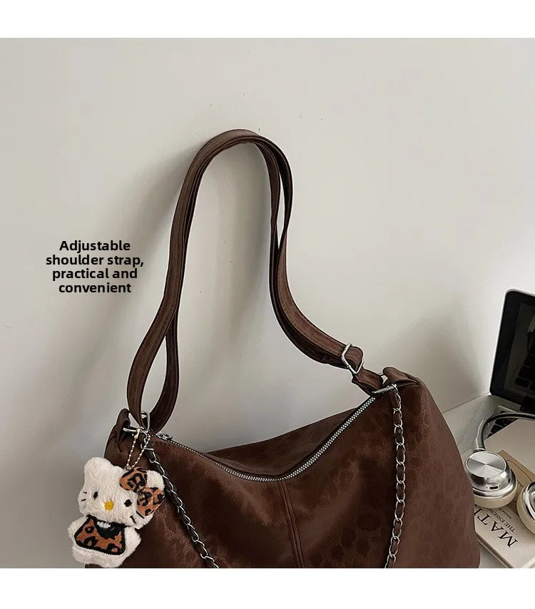 Leopard Print Commuting Crossbody Bag French Lazy Style Large Capacity