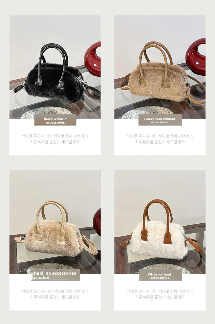 Faux Fur Shoulder Crossbody Bag Plush Woman Handbag Winter Fashion Pillow