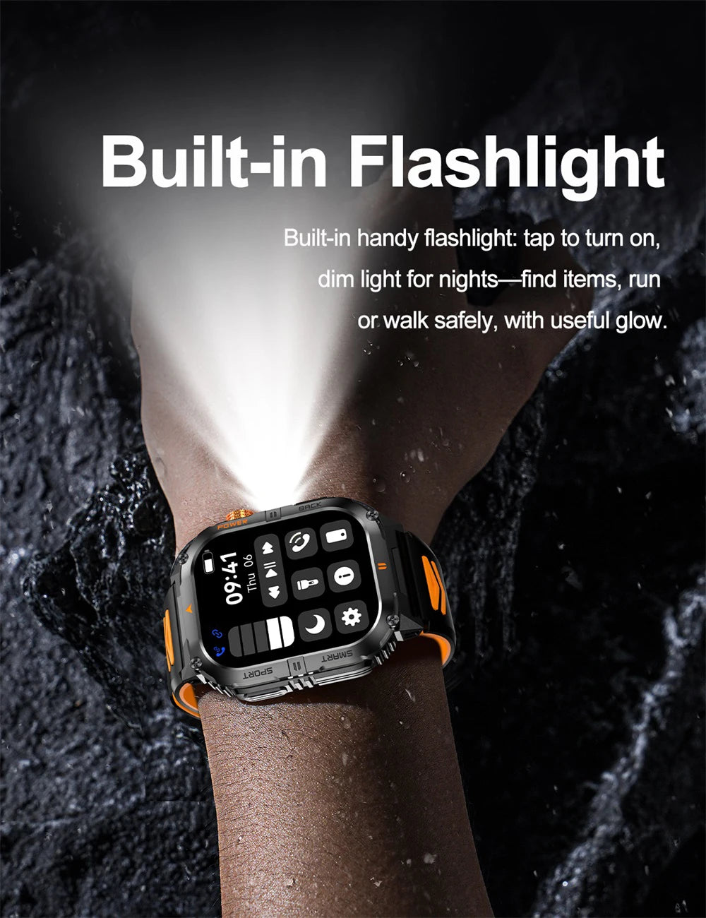 Newest Clock Outdoor Sports Smart Watch LED Flashlight Waterproof Heart