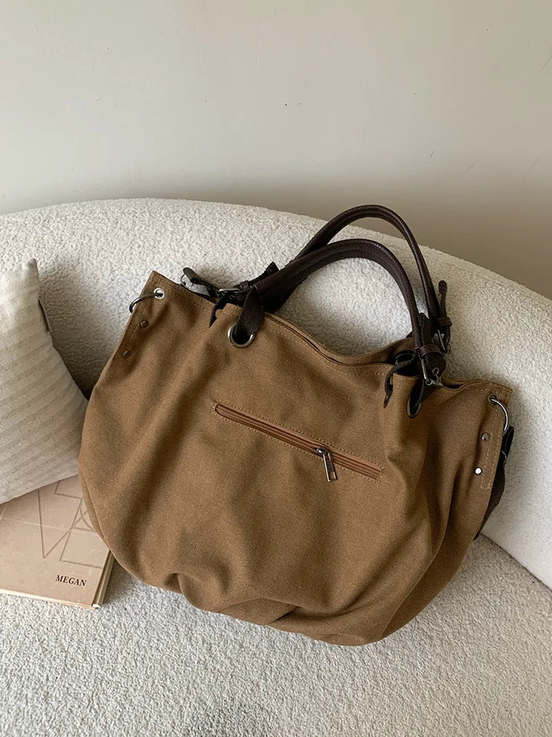 Autumn/winter vintage bag, large capacity canvas crossbody bag, single shoulder