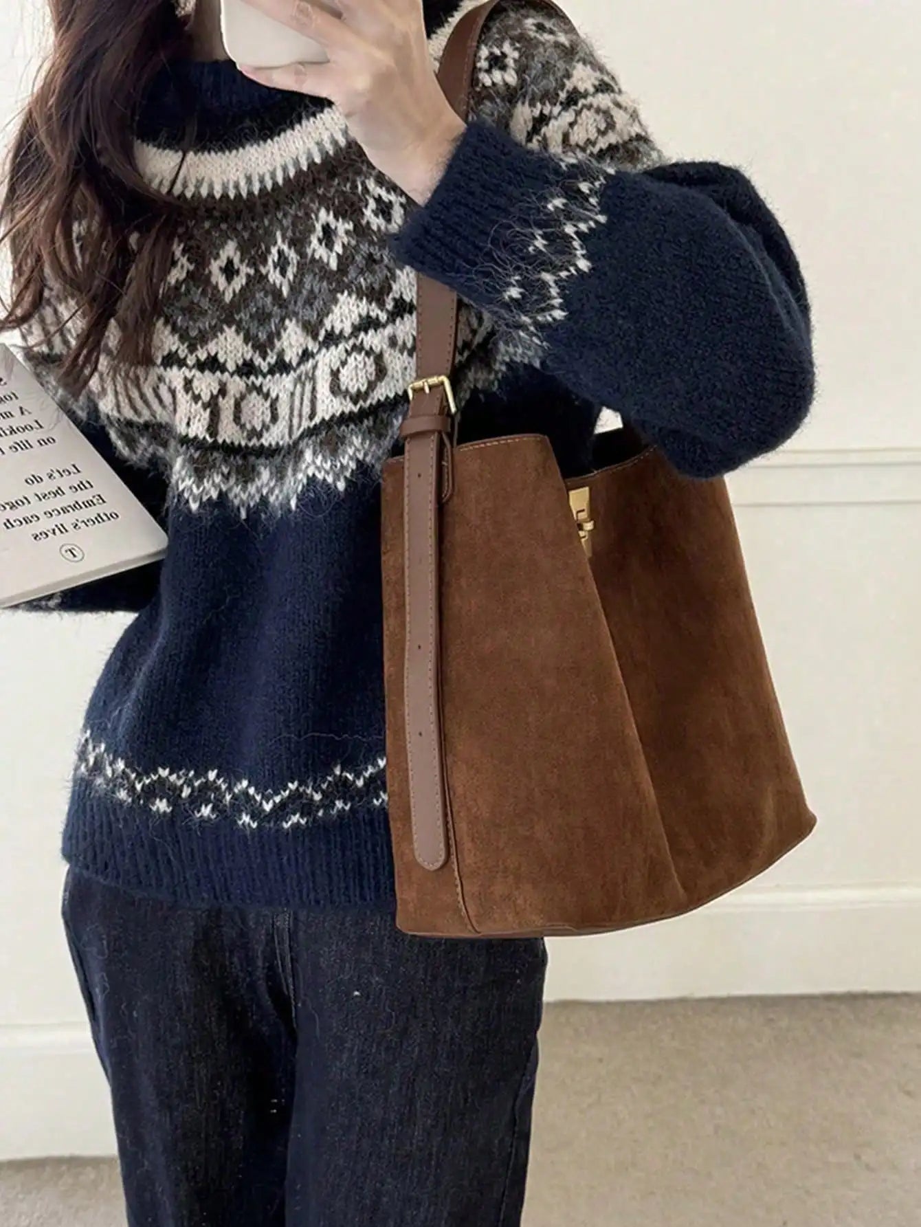 New Autumn/Winter Retro Suedette Crossbody Bag Large Capacity Shoulder