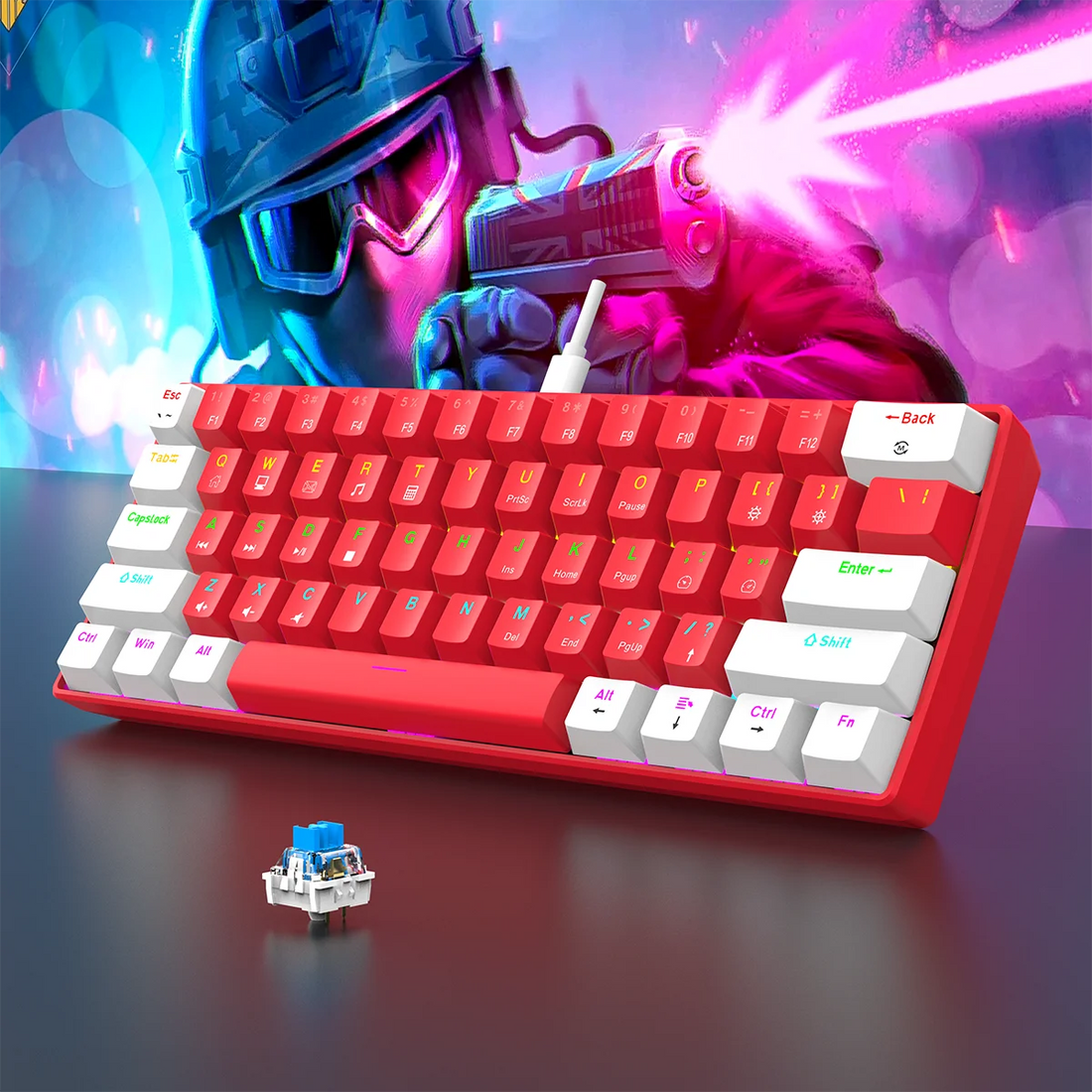 60% wired gaming keyboard, RGB backlight ultra compact mini keyboard