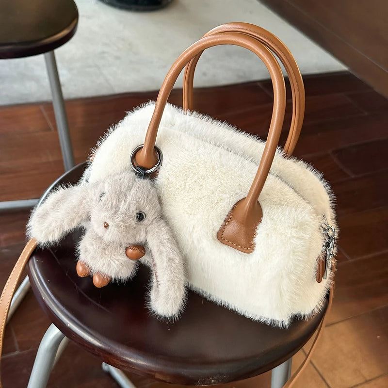 Faux Fur Shoulder Crossbody Bag Plush Woman Handbag Winter Fashion Pillow