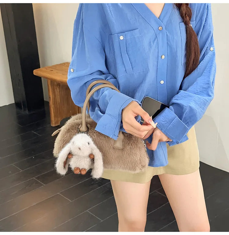 Faux Fur Shoulder Crossbody Bag Plush Woman Handbag Winter Fashion Pillow