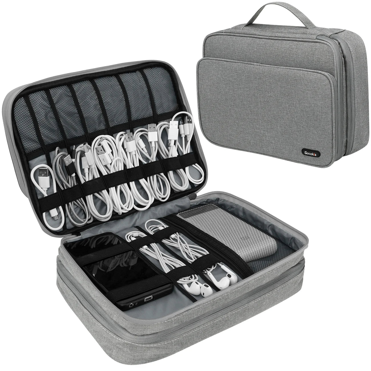 Three Layer Electronic Accessories Organizer, Storage Bag with Cable