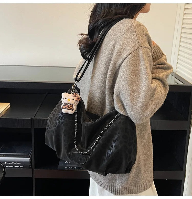 Leopard Print Commuting Crossbody Bag French Lazy Style Large Capacity