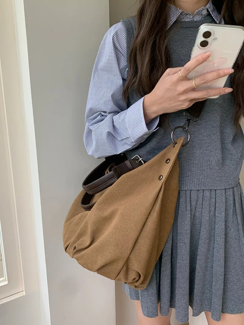 Autumn/winter vintage bag, large capacity canvas crossbody bag, single shoulder