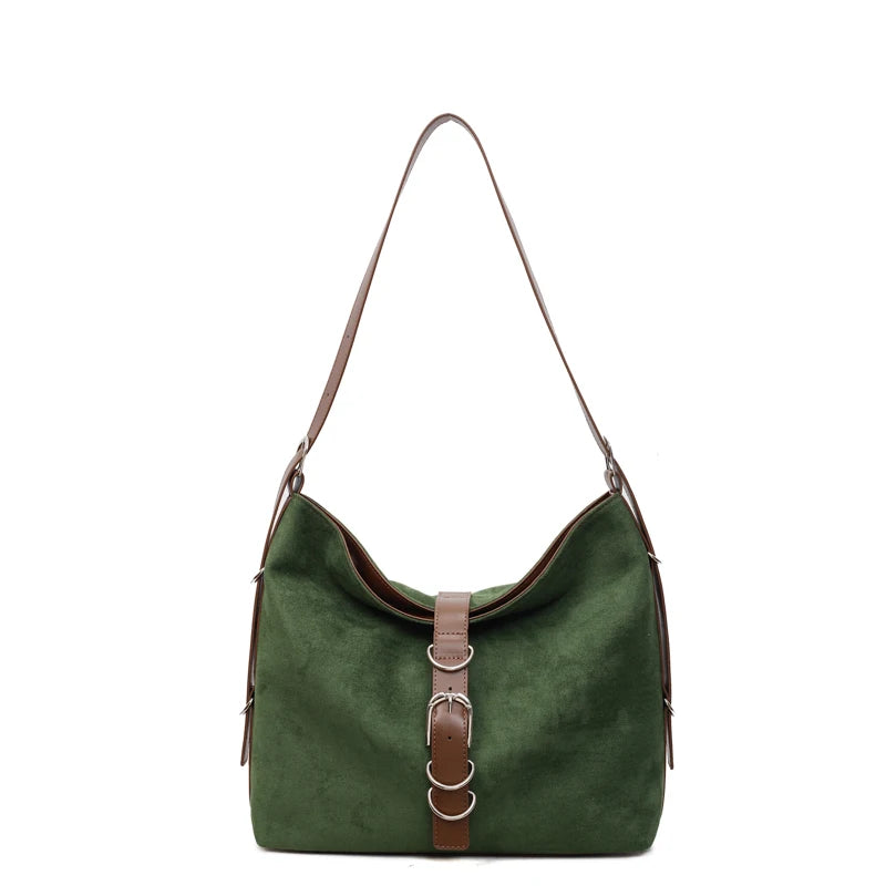 Women Autumn Winter Suede Shoulder Bag Lady Adjustable Strap Crossbody Bag