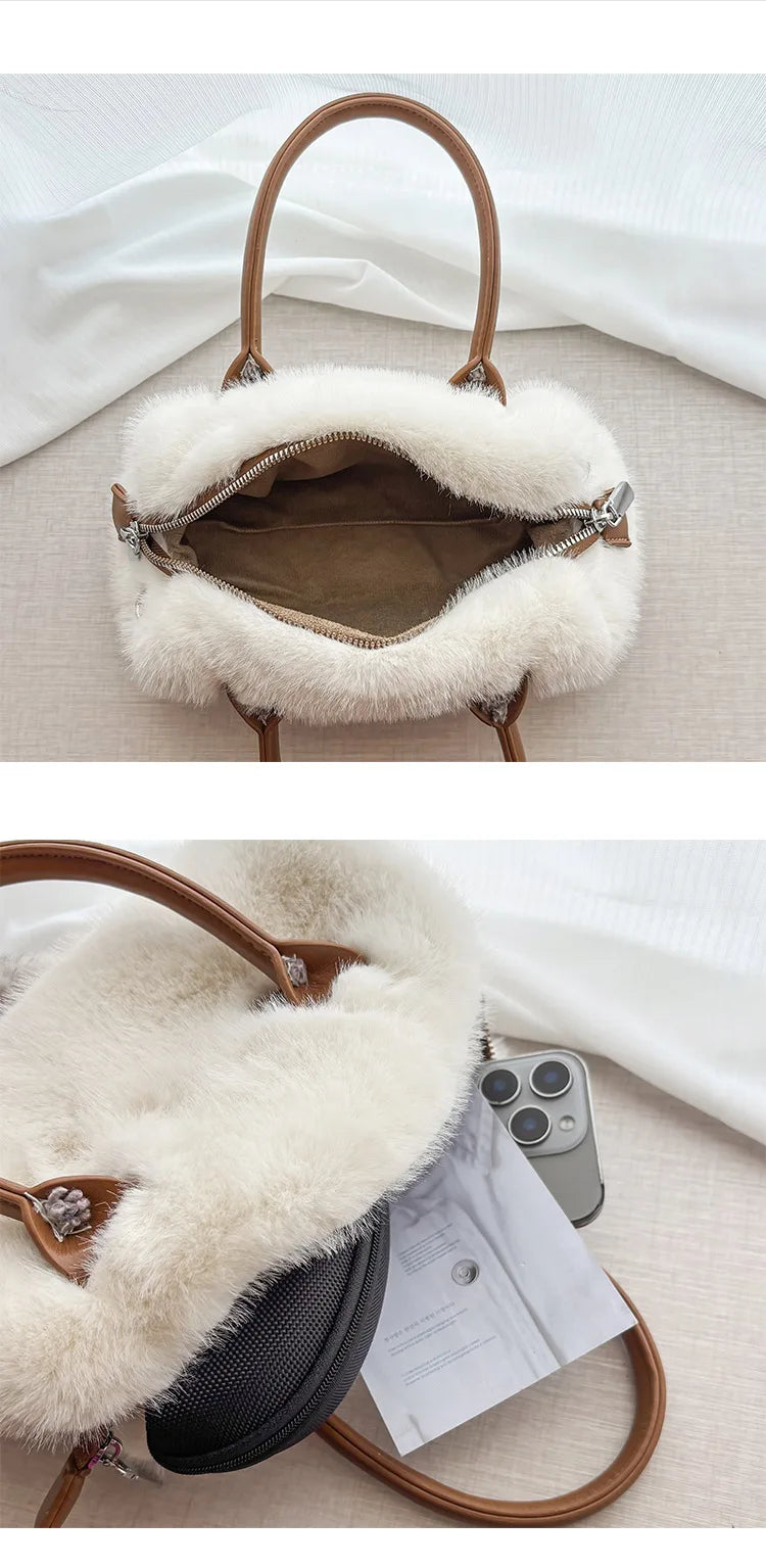 Faux Fur Shoulder Crossbody Bag Plush Woman Handbag Winter Fashion Pillow