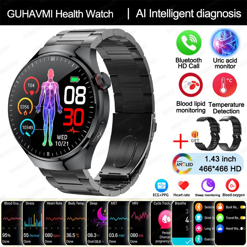 New Nursing Grade Smart Watch Blood oxygen Blood Lipid Uric Acid ECG+PPG
