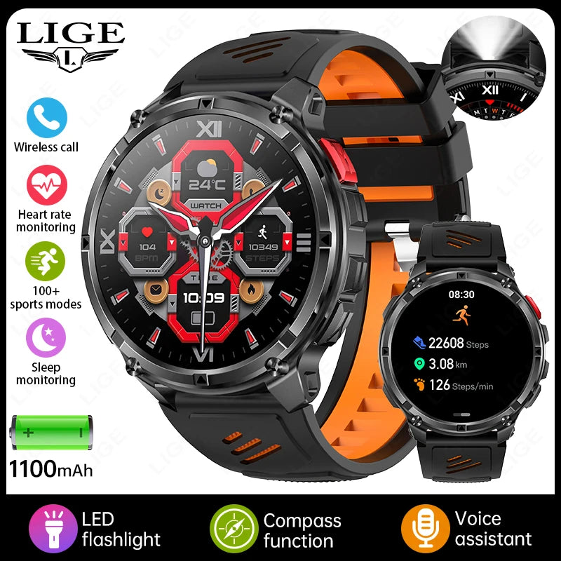 LIGE Outdoor Sports Smart Watch Men HD Screen 1100mAh Large Battery