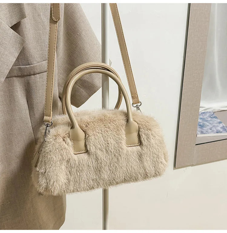 Faux Fur Shoulder Crossbody Bag Plush Woman Handbag Winter Fashion Pillow