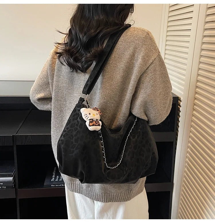 Leopard Print Commuting Crossbody Bag French Lazy Style Large Capacity