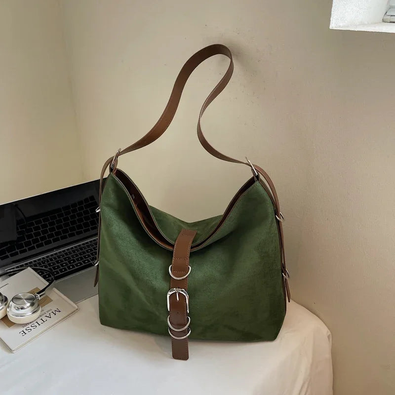 Women Autumn Winter Suede Shoulder Bag Lady Adjustable Strap Crossbody Bag