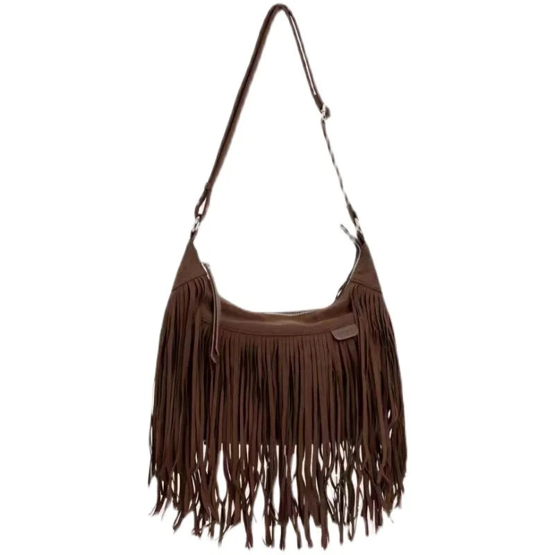 Autumn Winter Deerskin Velvet Tassel Shoulder Bag Vintage Large