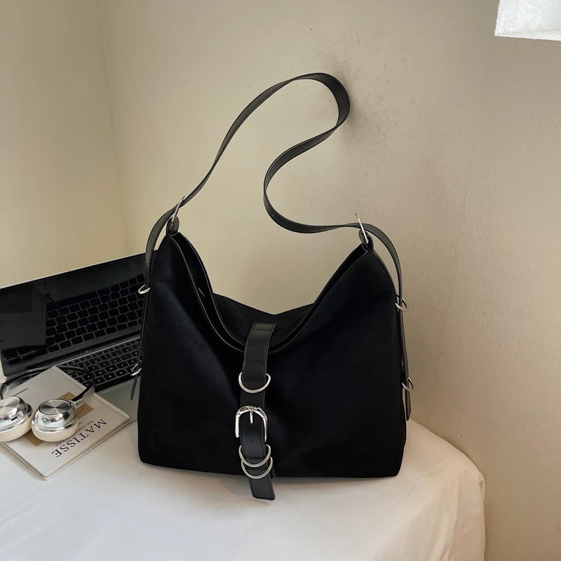 Women Autumn Winter Suede Shoulder Bag Lady Adjustable Strap Crossbody Bag