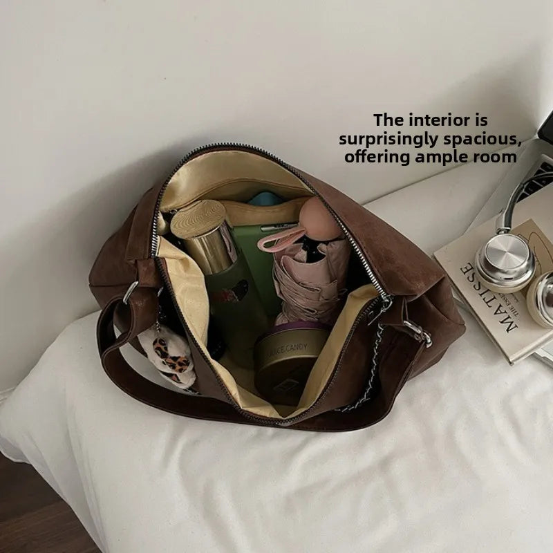 Leopard Print Commuting Crossbody Bag French Lazy Style Large Capacity