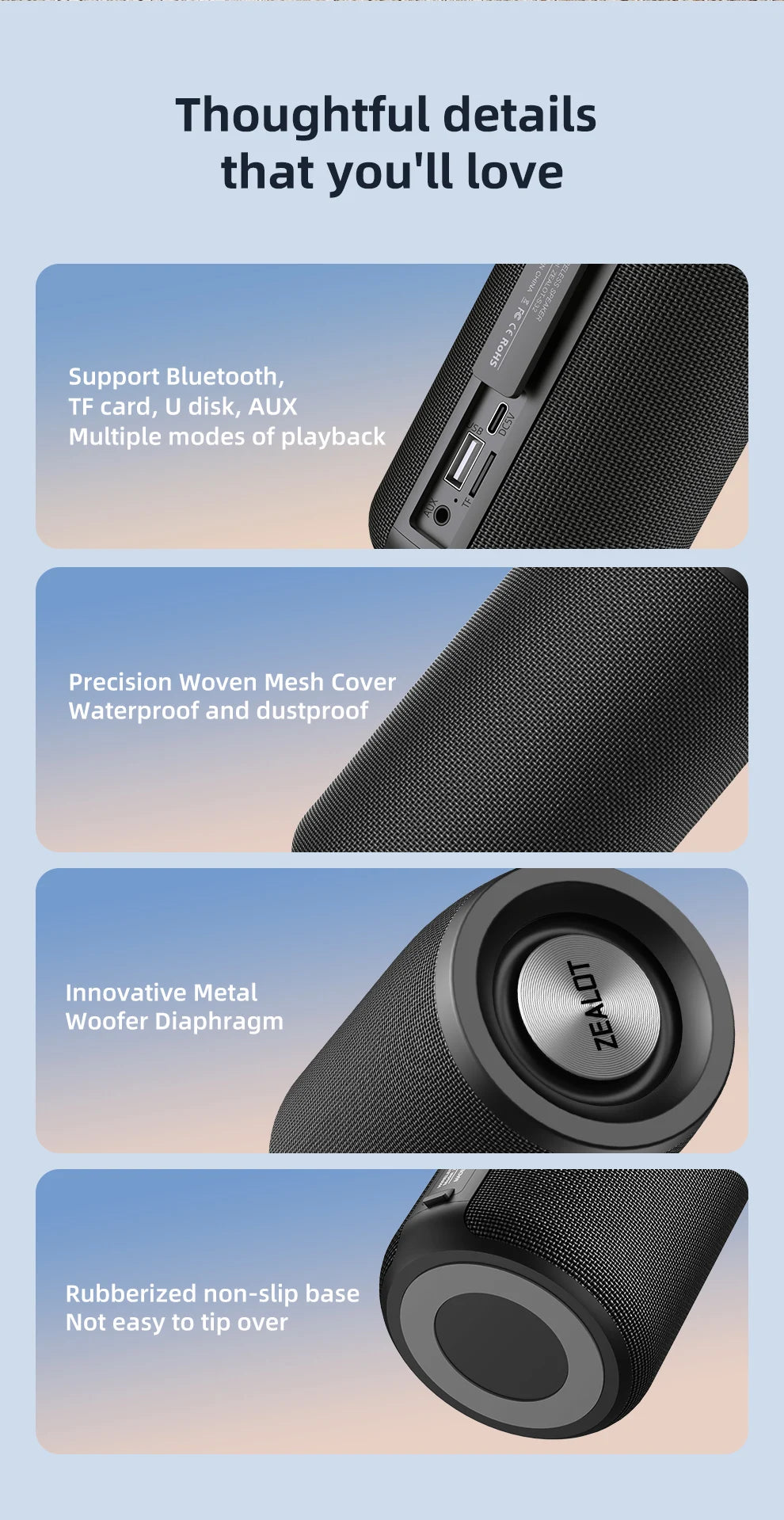 Zealot_S32 Mini Portable Speaker with TWS, Bluetooth 5.3, Balanced Bass