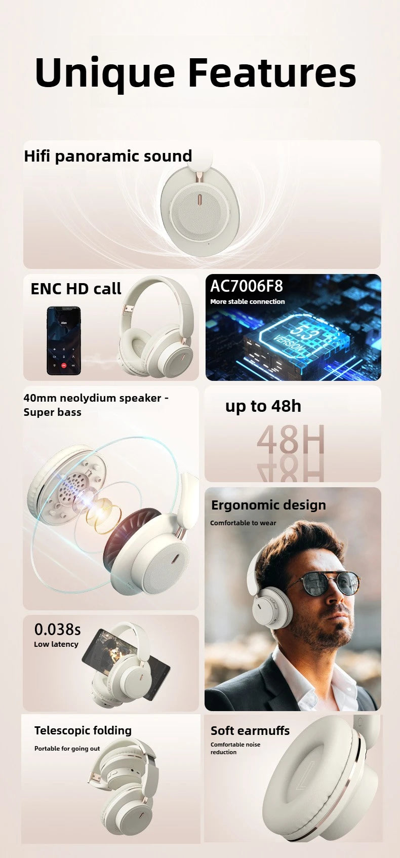 New H9 ANC Wireless Headsets Active Noise Cancellation Headphone