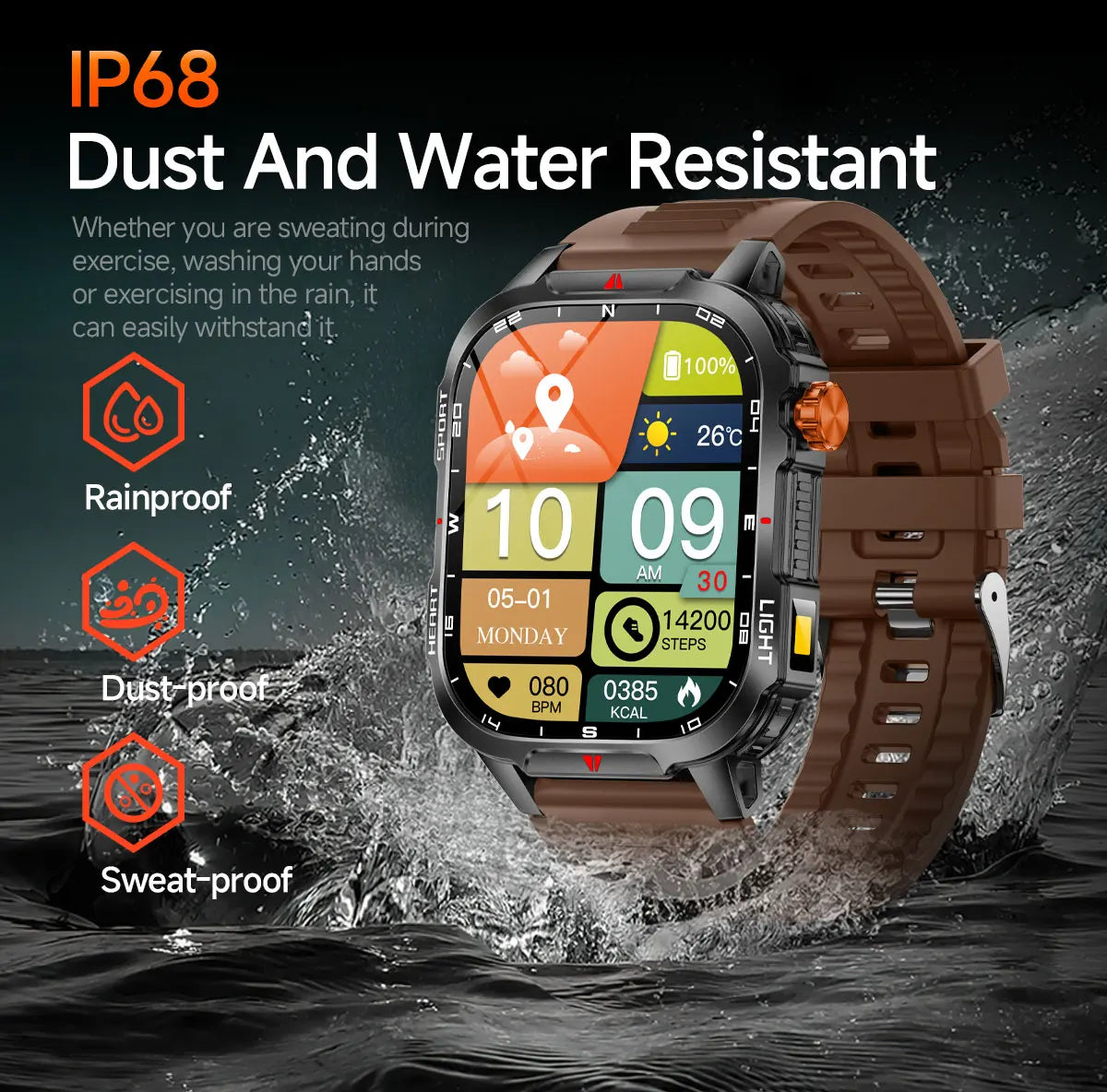 New Smart Watch Waterproof 2.01-inch Screen Flashlight Compass 1100mAh