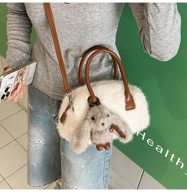 Faux Fur Shoulder Crossbody Bag Plush Woman Handbag Winter Fashion Pillow