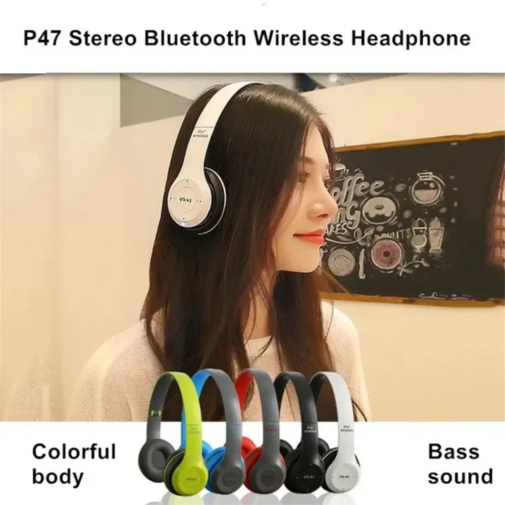Foldable P47 Bluetooth 5.0 Wireless Headphones with Mic & USB Adaptor