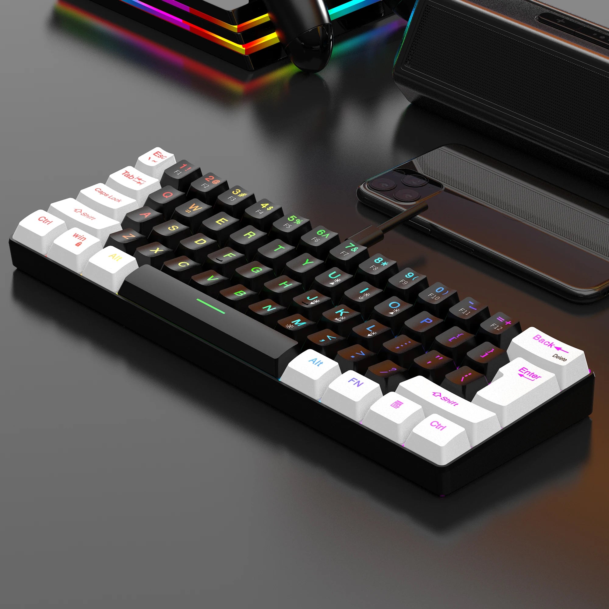 60% wired gaming keyboard, RGB backlight ultra compact mini keyboard