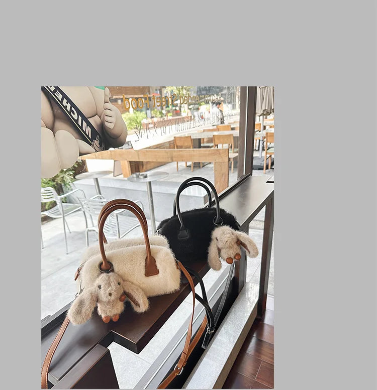 Faux Fur Shoulder Crossbody Bag Plush Woman Handbag Winter Fashion Pillow