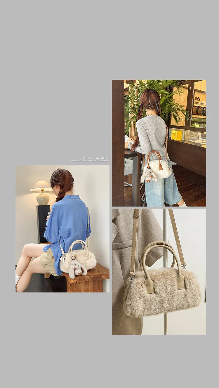 Faux Fur Shoulder Crossbody Bag Plush Woman Handbag Winter Fashion Pillow