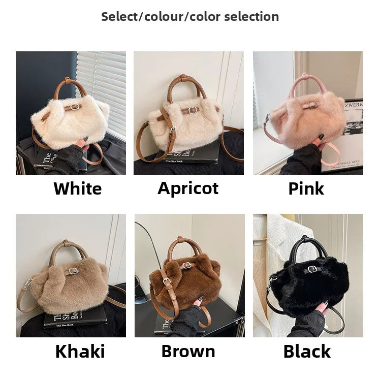 Women Shoulder Crossbody Bag Faux Fur Mini Bucket Bag Luxury Plush Commuter