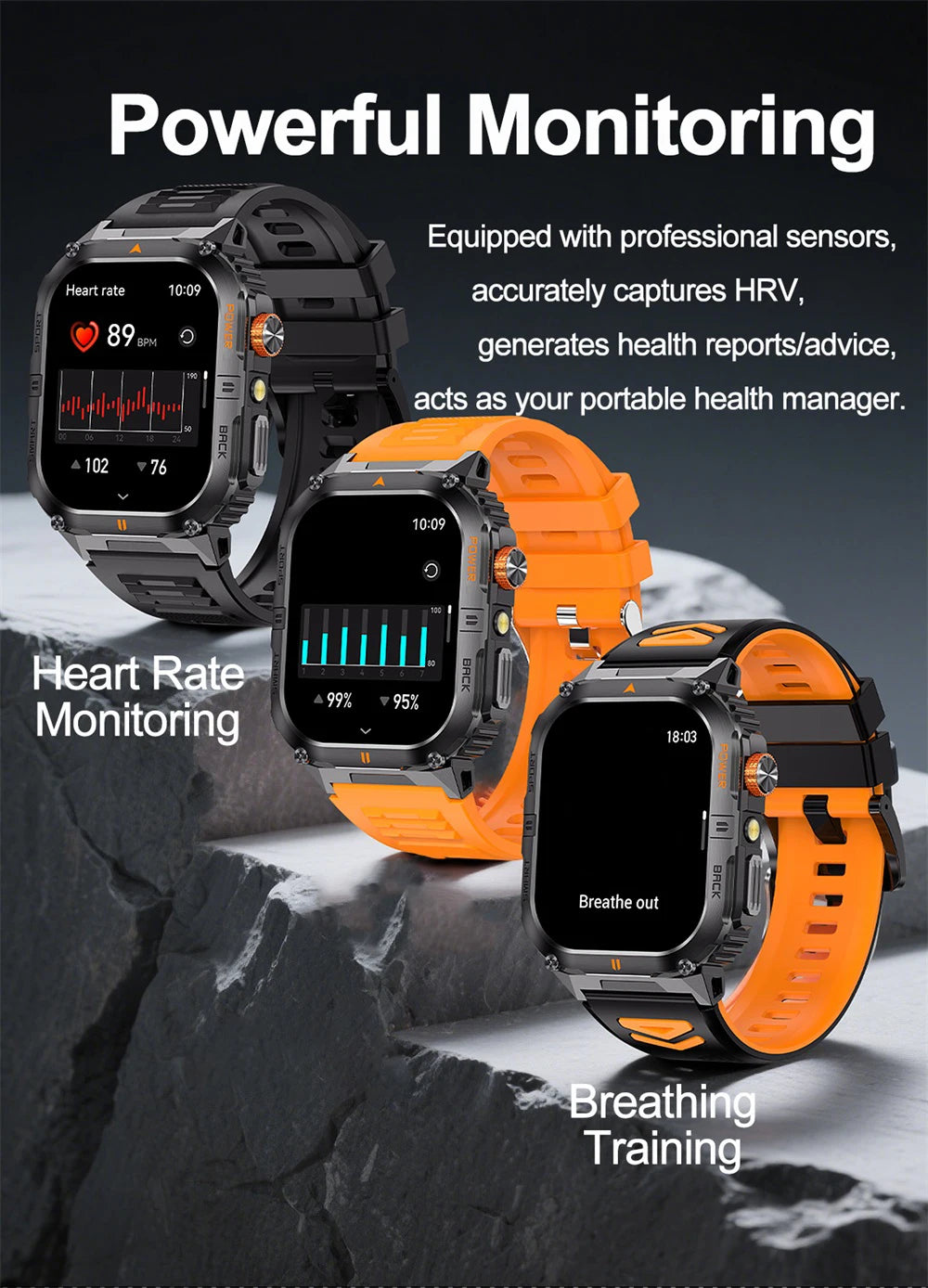 Newest Clock Outdoor Sports Smart Watch LED Flashlight Waterproof Heart