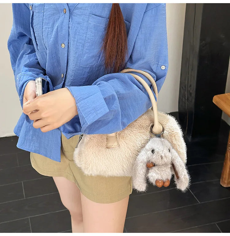 Faux Fur Shoulder Crossbody Bag Plush Woman Handbag Winter Fashion Pillow