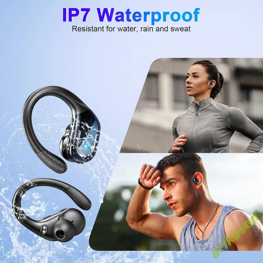 Wireless Earbud Sport Bluetooth 5.3 Headphones IP7 with Noise