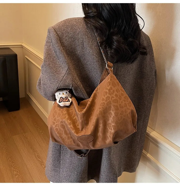 Leopard Print Commuting Crossbody Bag French Lazy Style Large Capacity