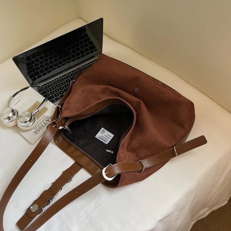 Women Autumn Winter Suede Shoulder Bag Lady Adjustable Strap Crossbody Bag