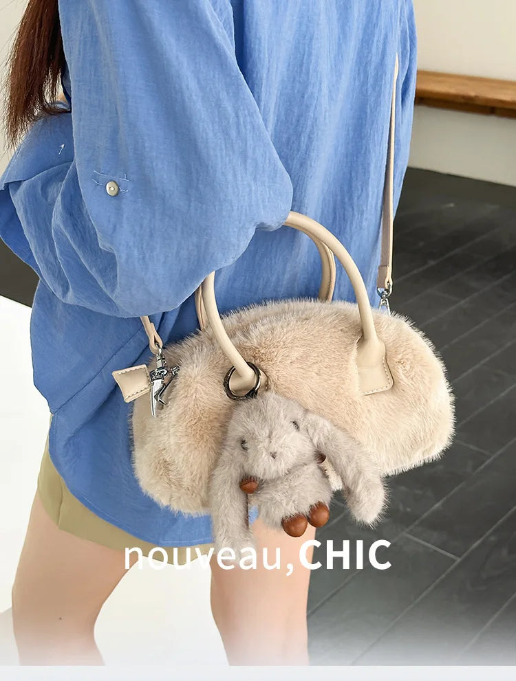Faux Fur Shoulder Crossbody Bag Plush Woman Handbag Winter Fashion Pillow