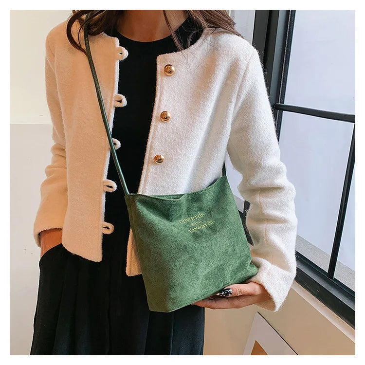 Fashion Solid Color Bucket Bag Retro Suede Tote Bag Women's Luxury