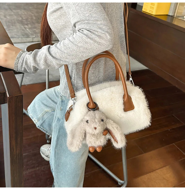 Faux Fur Shoulder Crossbody Bag Plush Woman Handbag Winter Fashion Pillow