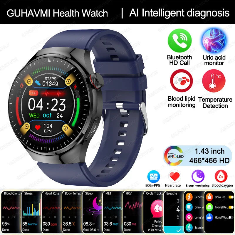 New Nursing Grade Smart Watch Blood oxygen Blood Lipid Uric Acid ECG+PPG