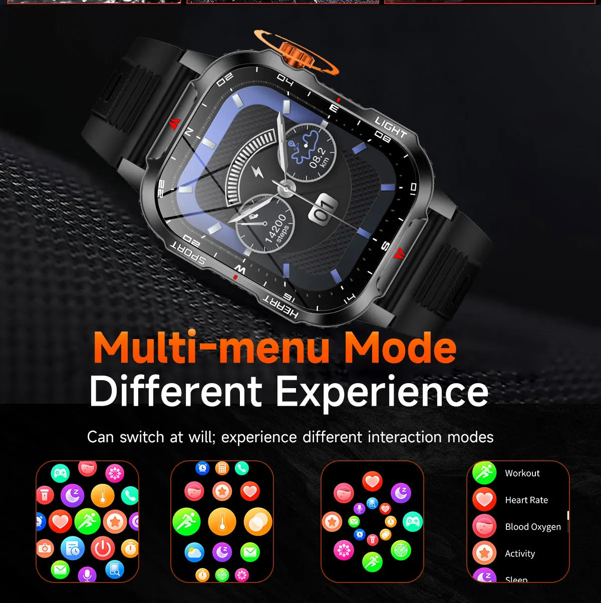 New Smart Watch Waterproof 2.01-inch Screen Flashlight Compass 1100mAh