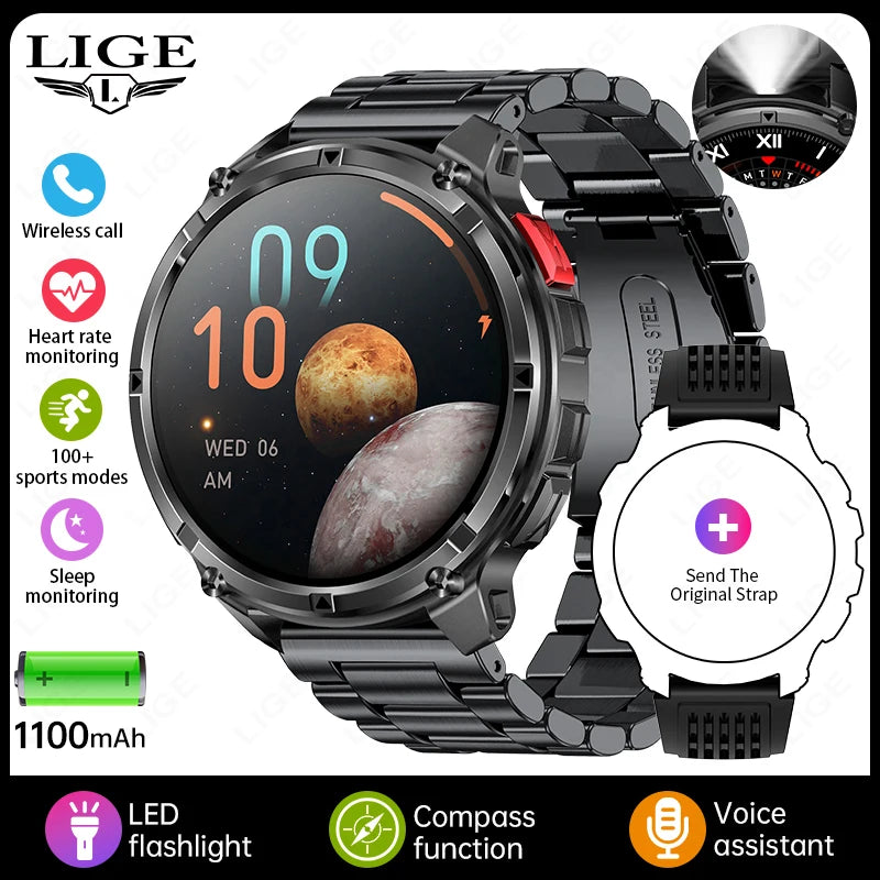 LIGE Outdoor Sports Smart Watch Men HD Screen 1100mAh Large Battery