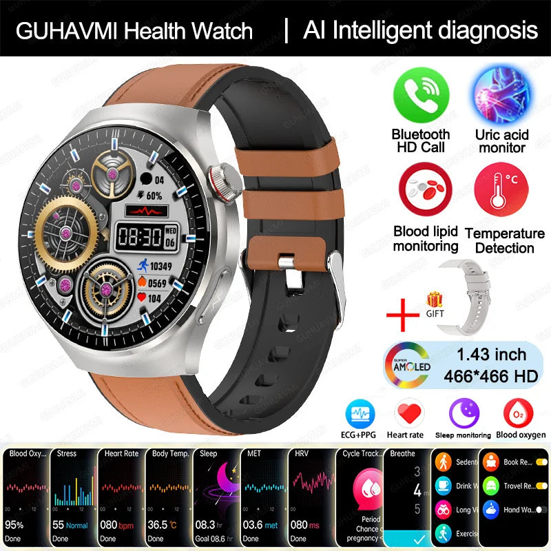 New Nursing Grade Smart Watch Blood oxygen Blood Lipid Uric Acid ECG+PPG