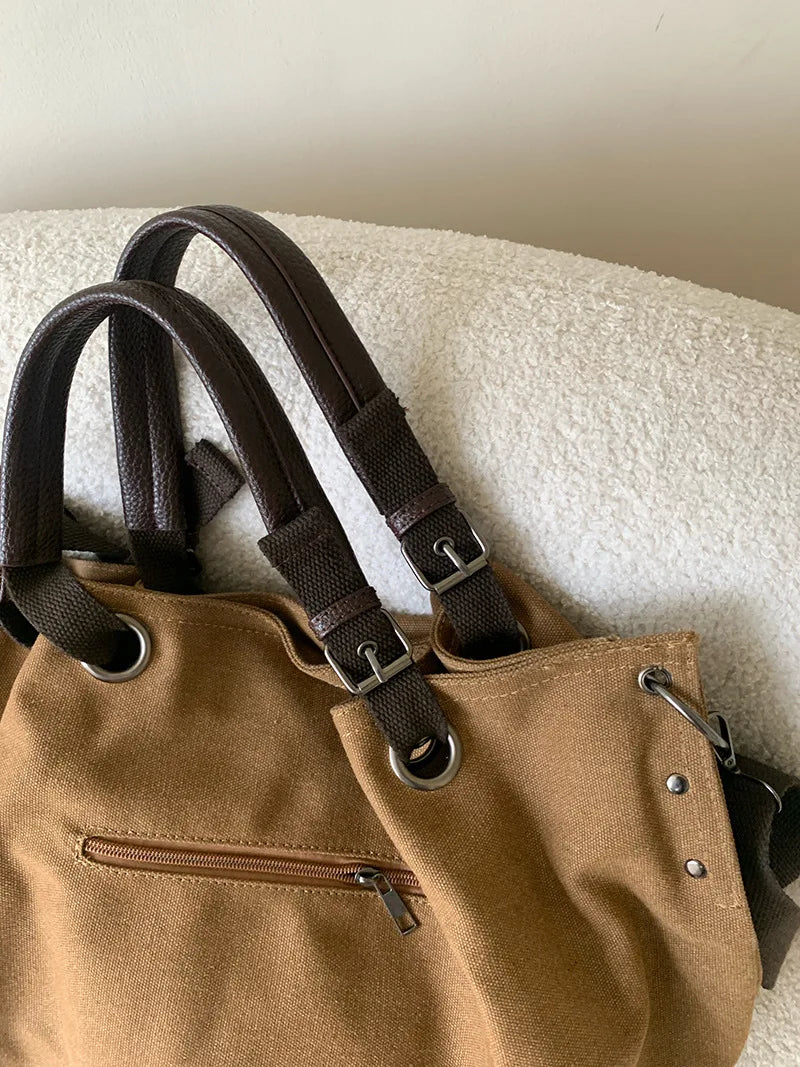 Autumn/winter vintage bag, large capacity canvas crossbody bag, single shoulder