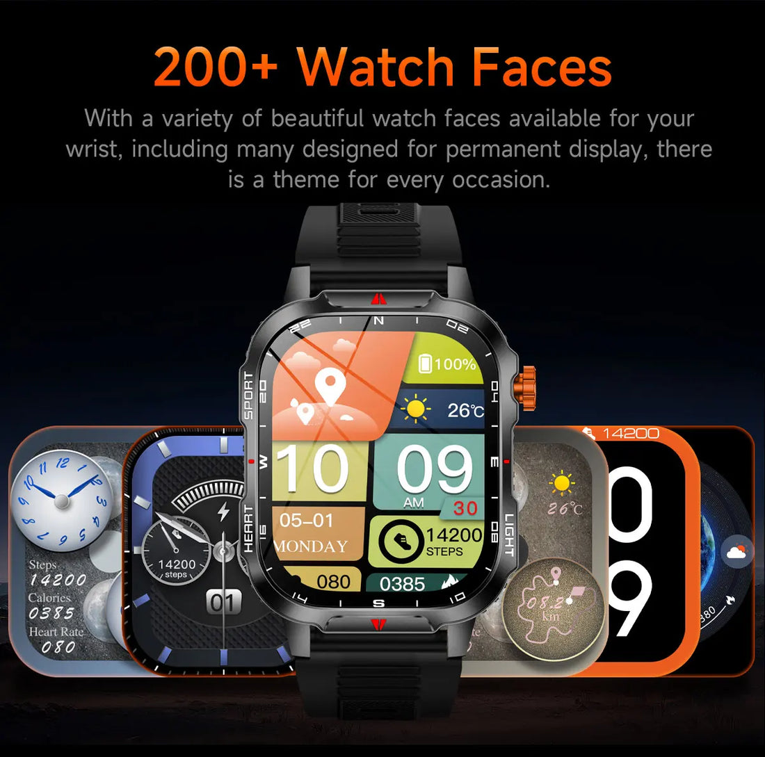 New Smart Watch Waterproof 2.01-inch Screen Flashlight Compass 1100mAh