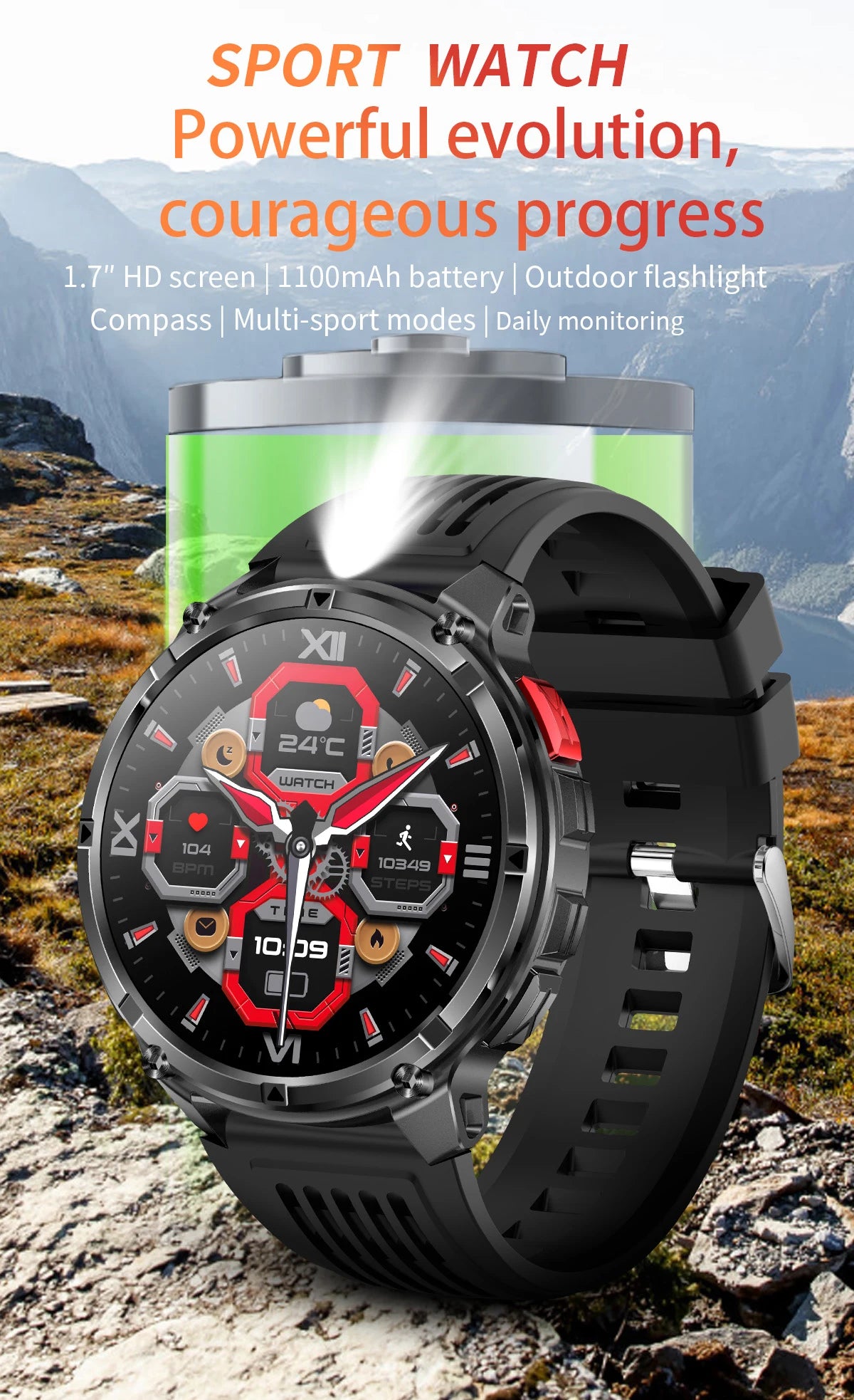 LIGE Outdoor Sports Smart Watch Men HD Screen 1100mAh Large Battery