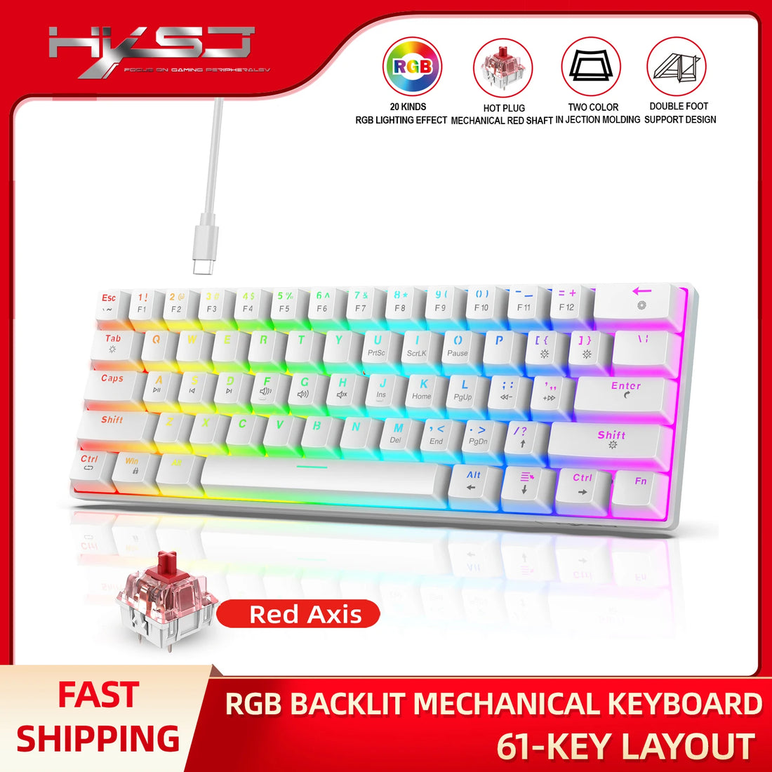 60% wired gaming keyboard, RGB backlight ultra compact mini keyboard