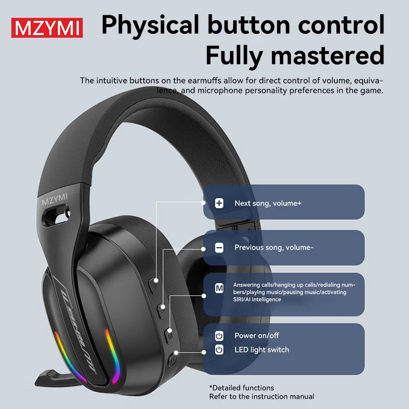 MZYMI Foldable Over Ear Headset B500 RGB Wireless Gaming Earphone Low