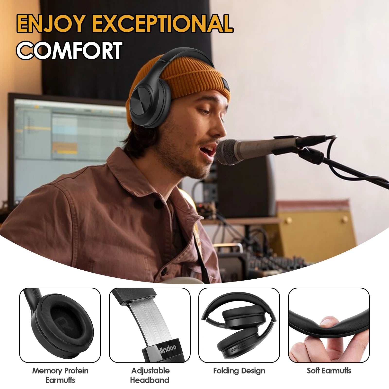 Siindoo JH-923 Wireless Headphones Over Ear,Foldable Bluetooth Headsets
