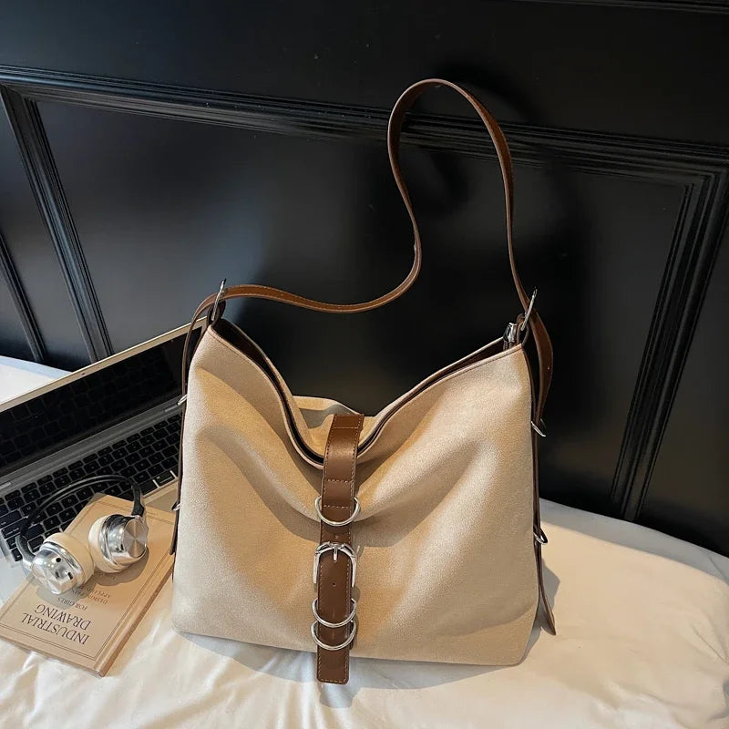 Women Autumn Winter Suede Shoulder Bag Lady Adjustable Strap Crossbody Bag
